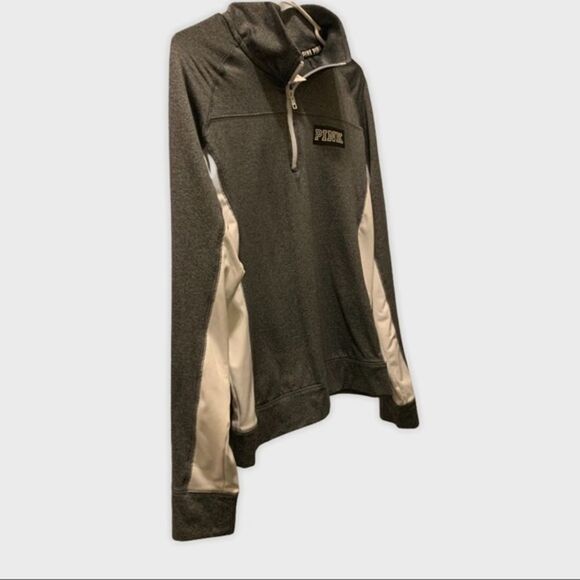 Pink Vs Ultimate Long Sleeve 1/2 zip pullover Gray & White - Picture 3 of 12